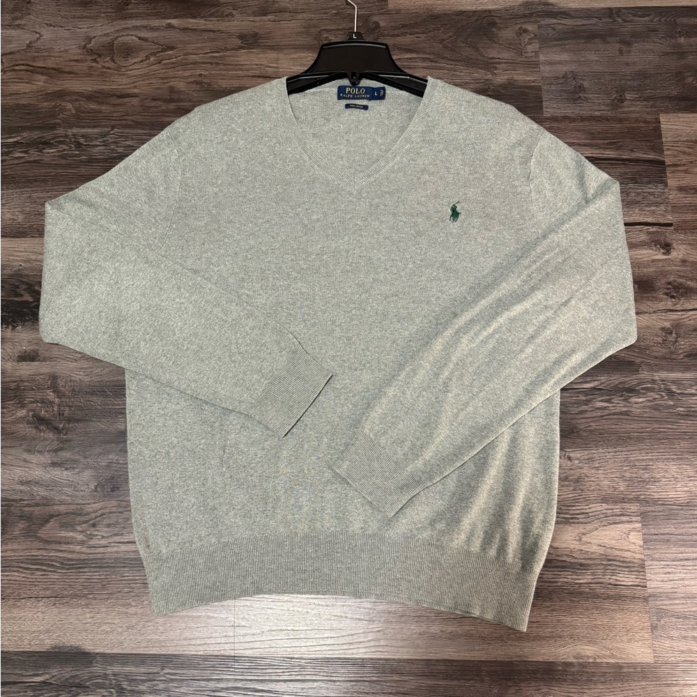 🔥Polo Ralph Lauren Men's  Sweater 100% Pima Cotton Gray V-Neck Classic Sz Large